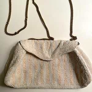 BHLDN beaded white and tan clutch